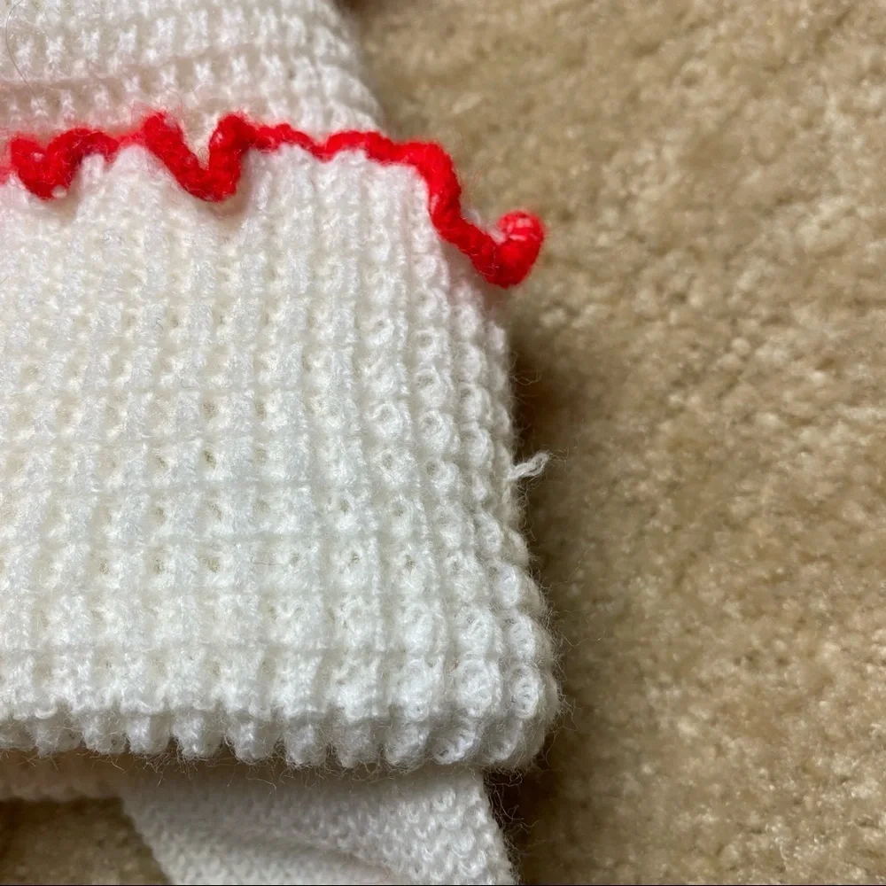 Red & White Vintage Knit Girls Winter Hat